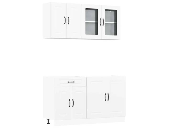 GPWERSDF 4-TLG Küchenschrank Set Weiß Holzwerkstoff Verstellbare Füße, Pflegeleicht, Feuchtigkeitsbeständig, Mit Wandhalterung
