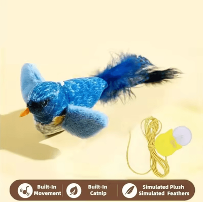 Inspire Curations Interactive Chirping Bird Cat Toy With Elastic Rope For Indoor Cats blue 6x13cm