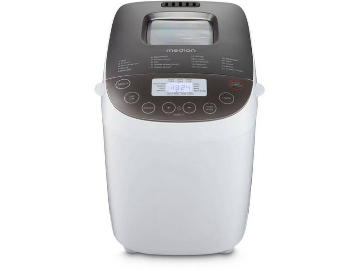 Medion® Brotbackautomat MD 12040, 20 Backprogramme, 3 Bräunungssufen, doppelter Knethaken, 20 Programme, 950 W, Bis zu 1600g Fassungsvermögen, Warmhaltefunktion, ILAG Beschichtung