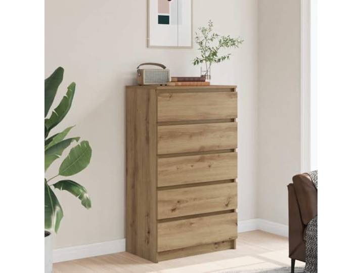 RJPLMFV Kommode Eiche 60 x 36 x 103 cm, 5 Schubladen aus Holz Feuchtigkeitsbeständige Oberfläche, robuste Oberfläche, einfache Reinigung, Wandbefestigung im Lieferumfang enthalten