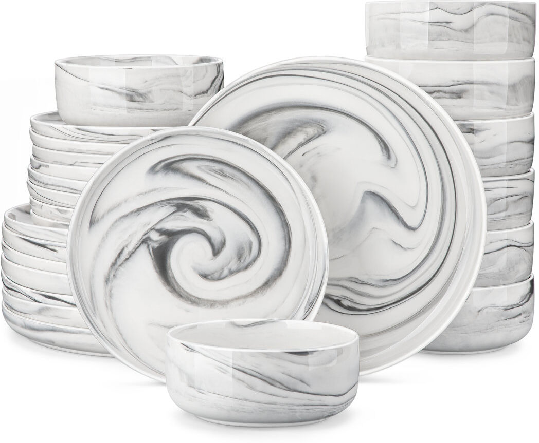 MALACASA 24 Piece Porcelain China Dinnerware Set - Service for 8 Grey 24