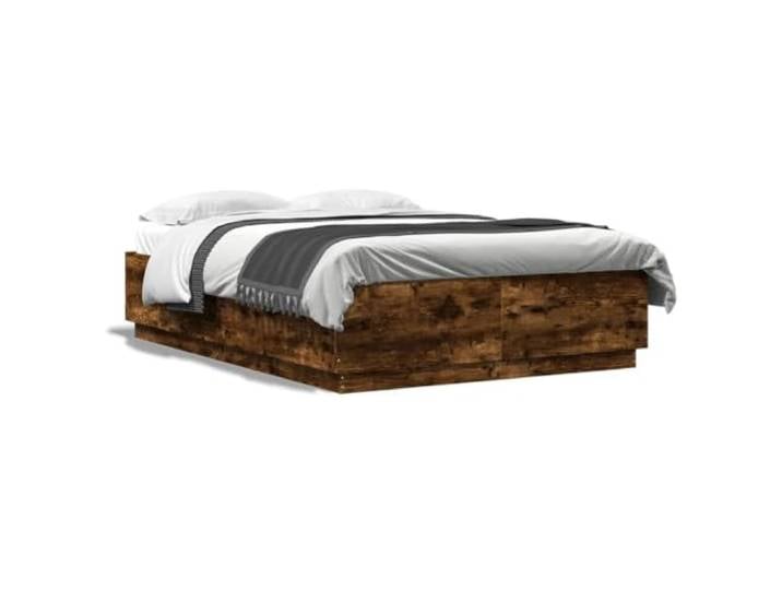 PUGYNBK Bettgestell aus Holz, rauchige Eiche, 150 x 200 cm Sockel mit Sperrholzleisten, stabil, feuchtigkeitsbeständig, modernes Design