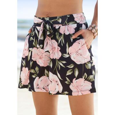 Shorts S.OLIVER "aus luftig-leichtem Viskosejersey", Damen, Gr. 38, N-Gr, bunt (bedruckt), Jersey, Obermaterial: 100% Viskose, bedruckt, gerade kurz, Hosen Shorts, Bindeband am Bund, Blumenprint, kurze Hose, Sommerhose, Schlupfhose
