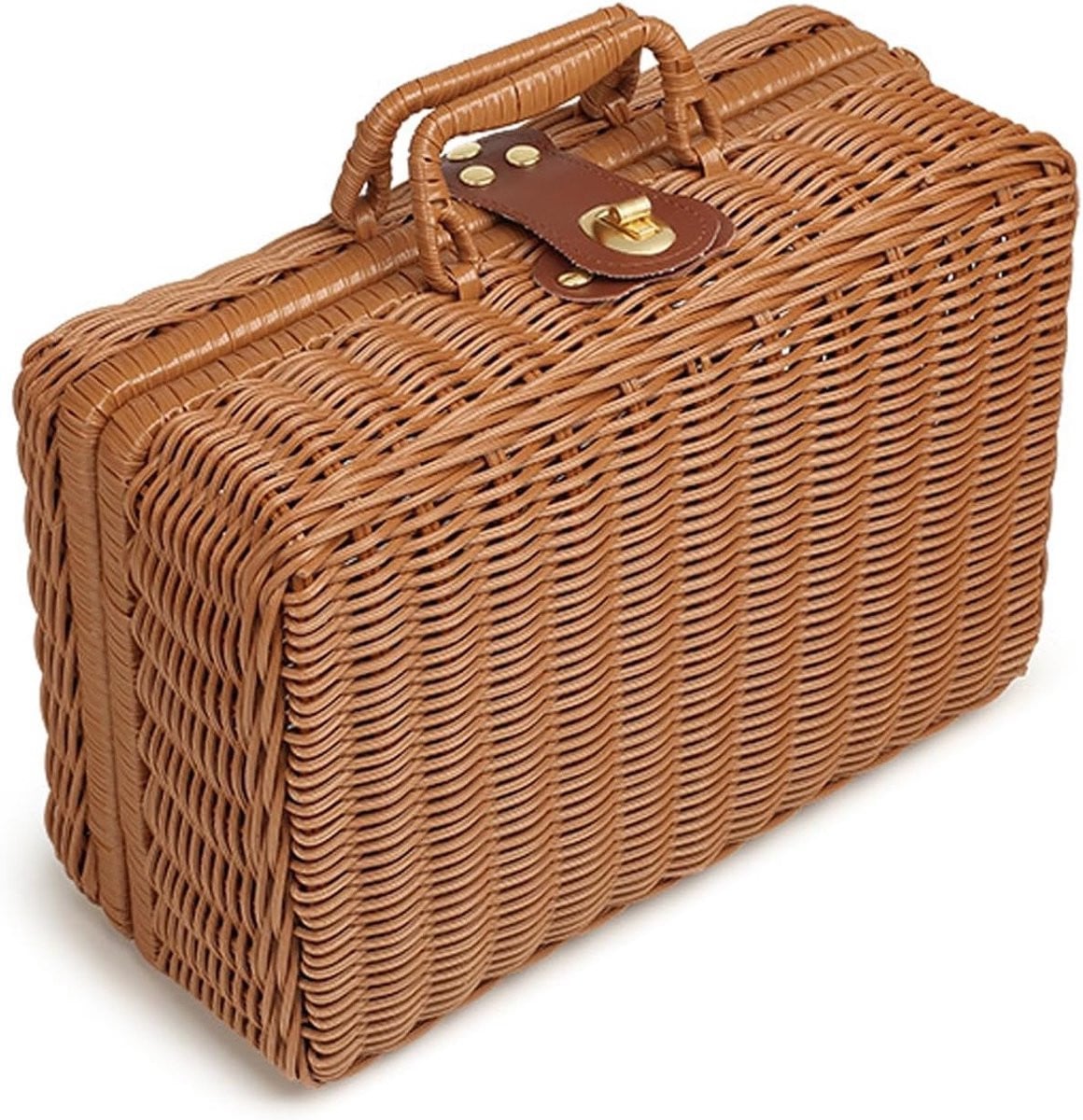 Handgeweven Rieten Koffer Donkerbruin - Vintage Opbergmand met Handvat