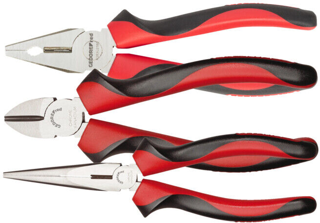 Gedore red Set de pinces, ensemble d’outils avec pince combinée/pince coupante/pince plate ronde, R28002003 (3301155)