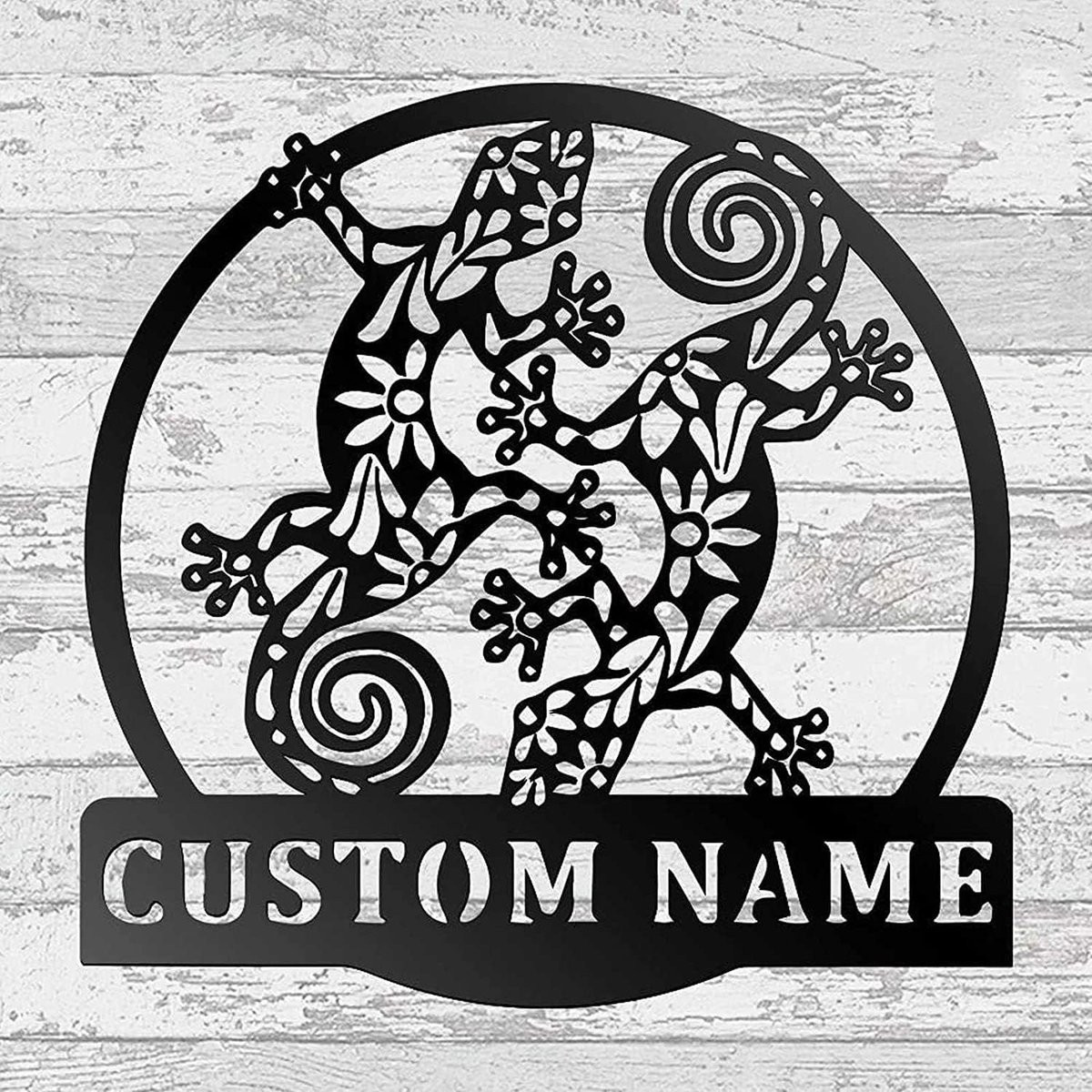 Metalen Gekko Wanddecoratie Zwart - Handgemaakte Hagedis Muurkunst - 50 x 50 cm