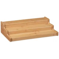 Relaxdays Gewürzregal Bambus, Gewürze, Kräuter, 3 Etagen, stehende Gewürztreppe für Arbeitsplatte, HBT 9x38x22 cm, natur