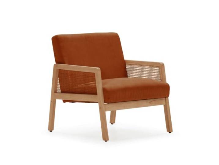 Calicosy Sessel aus Stoff mit Beinen aus Holz und Rattan, Länge 68 cm – Debra