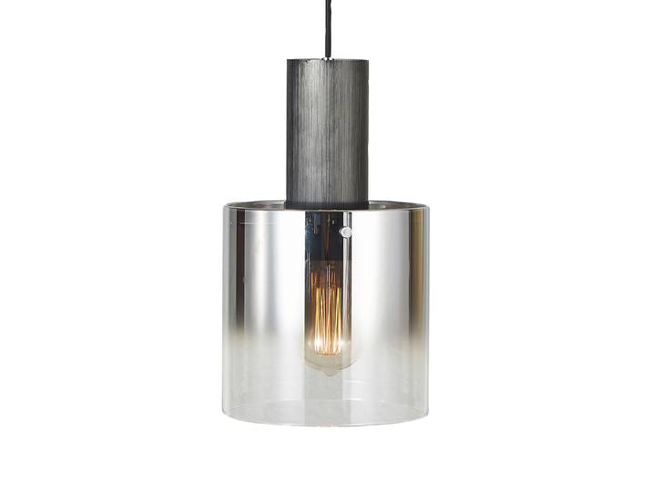 Suspension Ø 20cm Noir/Noir 1 Aluminium verni Verre fumé E27