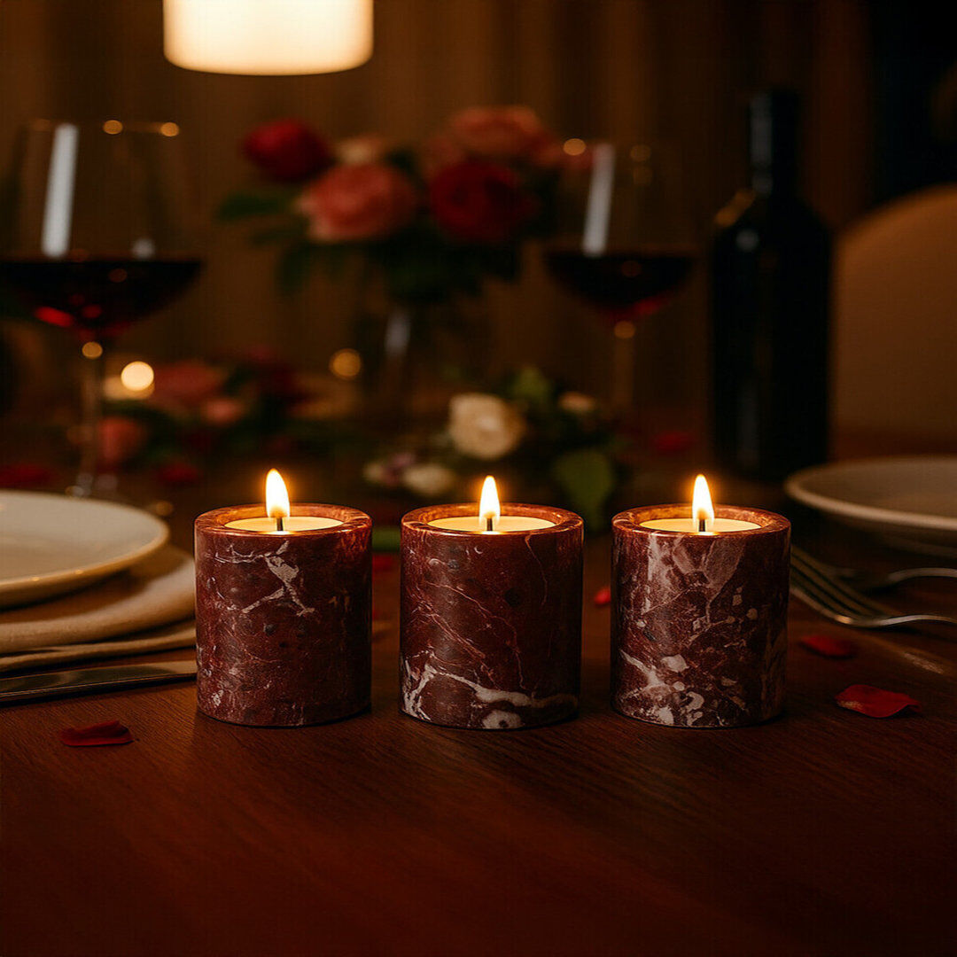 Metro Brenlee Marble Tabletop Tealight Holder Red 8cm H X 5cm W X 5cm D