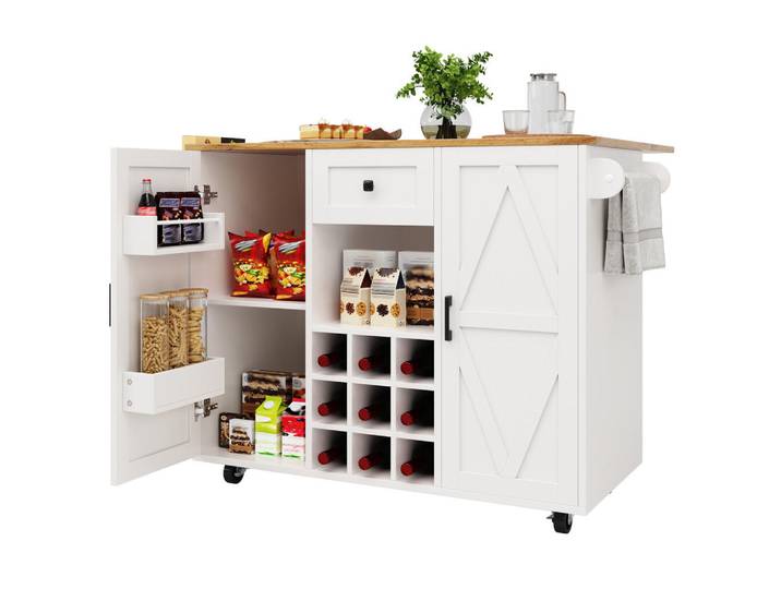 Flieks Kücheninsel Küchenwagen Stauraum Snackregal Weiß, 137.5x95.6x40 cm, Küchen, Küchenmöbel, Kücheninseln