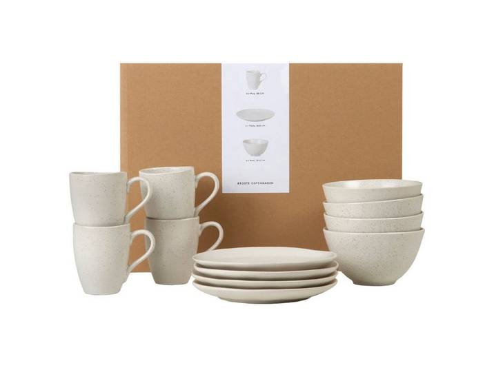 Broste Copenhagen Geschirr-Set Broste Copenhagen Nordic Vanilla Frühstücksset für vier, 4 Personen, Reaktiv Glasiertes Steingut
