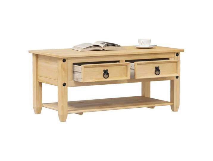 Table basse en bois de pin - VIDAXL - 100x48x45 cm - Brun - Rectangulaire - 2 tiroirs - Étagère ouverte