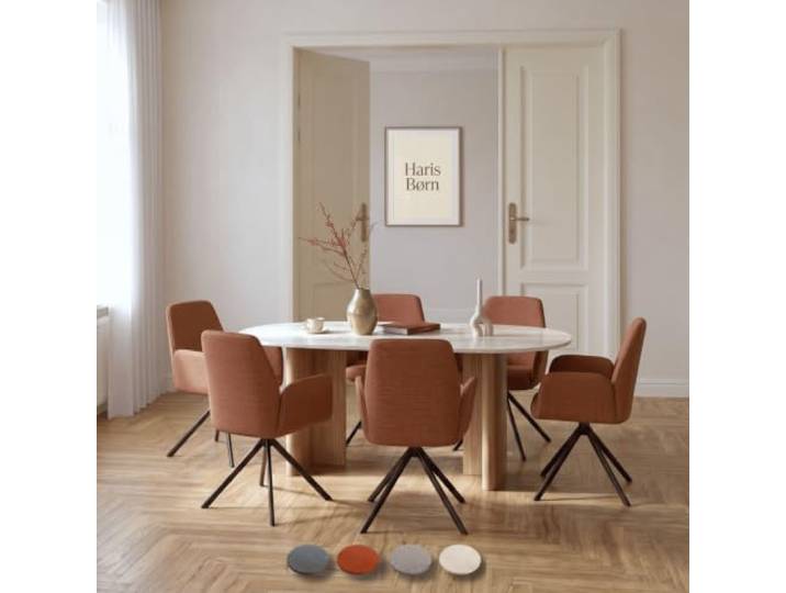 Haris Børn® Esszimmerstühle drehbar mit Armlehne (6er Set) Terracotta, Gestell schwarz - Esszimmerstuhl & Drehstuhl Esszimmer - Esstisch Stühle, Küchenstühle - 30 Tage risikofrei testen