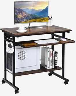 Portable Rolling Computer Desk Cart with Keyboard Tray
