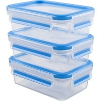 CLIP & CLOSE Frischhaltedosen 0,55 Liter transparent/blau, rechteckig, 3 Stück