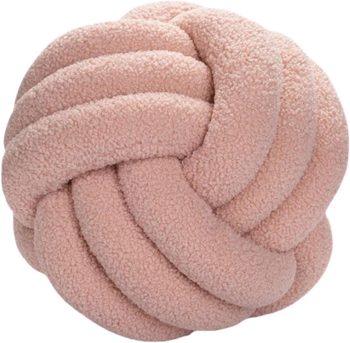 Handgeweven Decoratief Knoopkussen - Roze - Diameter: 28 cm