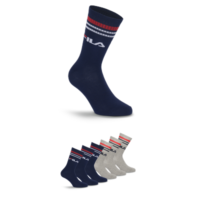Socken FILA "UNISEX LIFESTYLE PLAIN SOCKS", Herren, Gr. 43-46, Sockengröße, grau (navy, grau), Baumwollmischung, normal, Socken Socken, mit Logo-Schriftzug