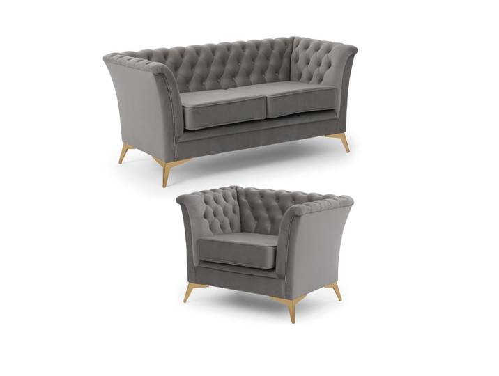 Ensemble de canapés Chesterfield 2+1 en velours gris