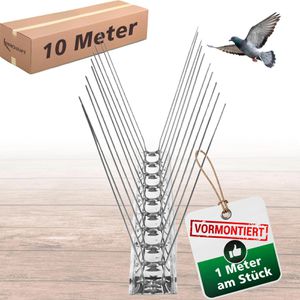 PRIOstahl Vogelabwehr Taubenspikes, 10 Meter, Spikes aus Edelstahl, silber, mit Edelstahlschiene, 2-reihig, 10 Stück