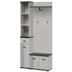 GARDEROBEN-SET 3-teilig Kaschmir, schwarz, Flurgarderobe 90 cm mit Stauraum
