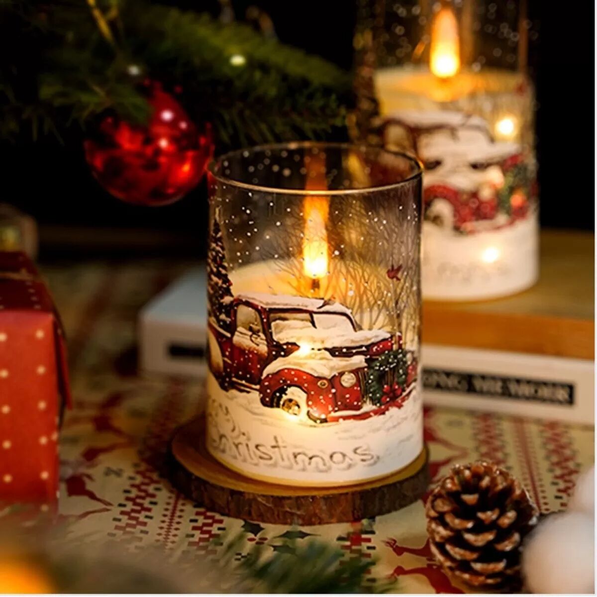 INF Schlittenwagen LED Kerzenlichter - Weihnachtliche Atmosphäre, Batteriebetrieben