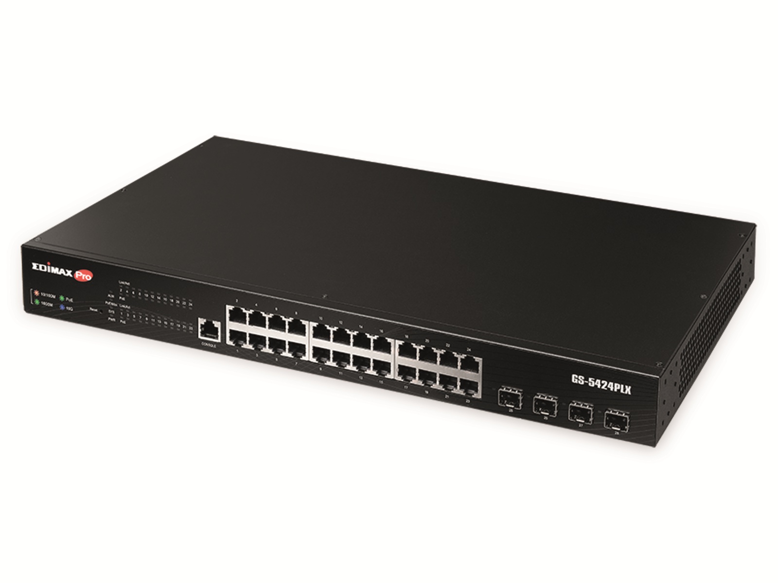 Edimax 24-Port Gigabit PoE+ Web Smart Switch mit 4-Port 10GbE SFP+-Uplinks für Überwachungszwecke, Managed, L2, Gigabit Ethernet (10/100/1000), Power over Ethernet (PoE), Rack-Einbau, 1U