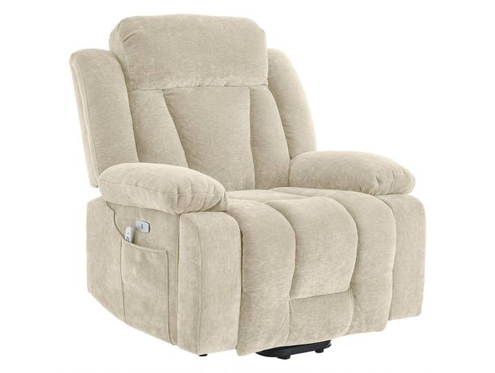 Wishdor Massagesessel Stoff Beige mit Massagefunktion, Heizfunktion, USB und Hebefunktion, Rechteckig, 95x107x94 cm, Wohnzimmer, Sessel, Massagesessel