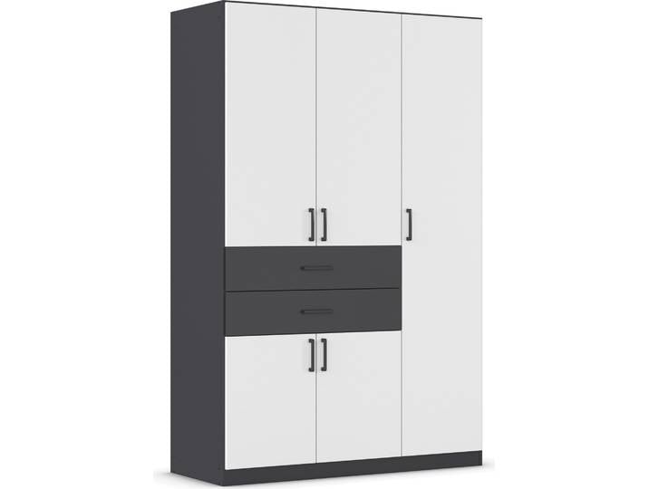 Drehtürenschrank, Grau-Weiß, 136x210x54 cm, Holzwerkstoff, 2 Schubladen, Landhaus, Rauch