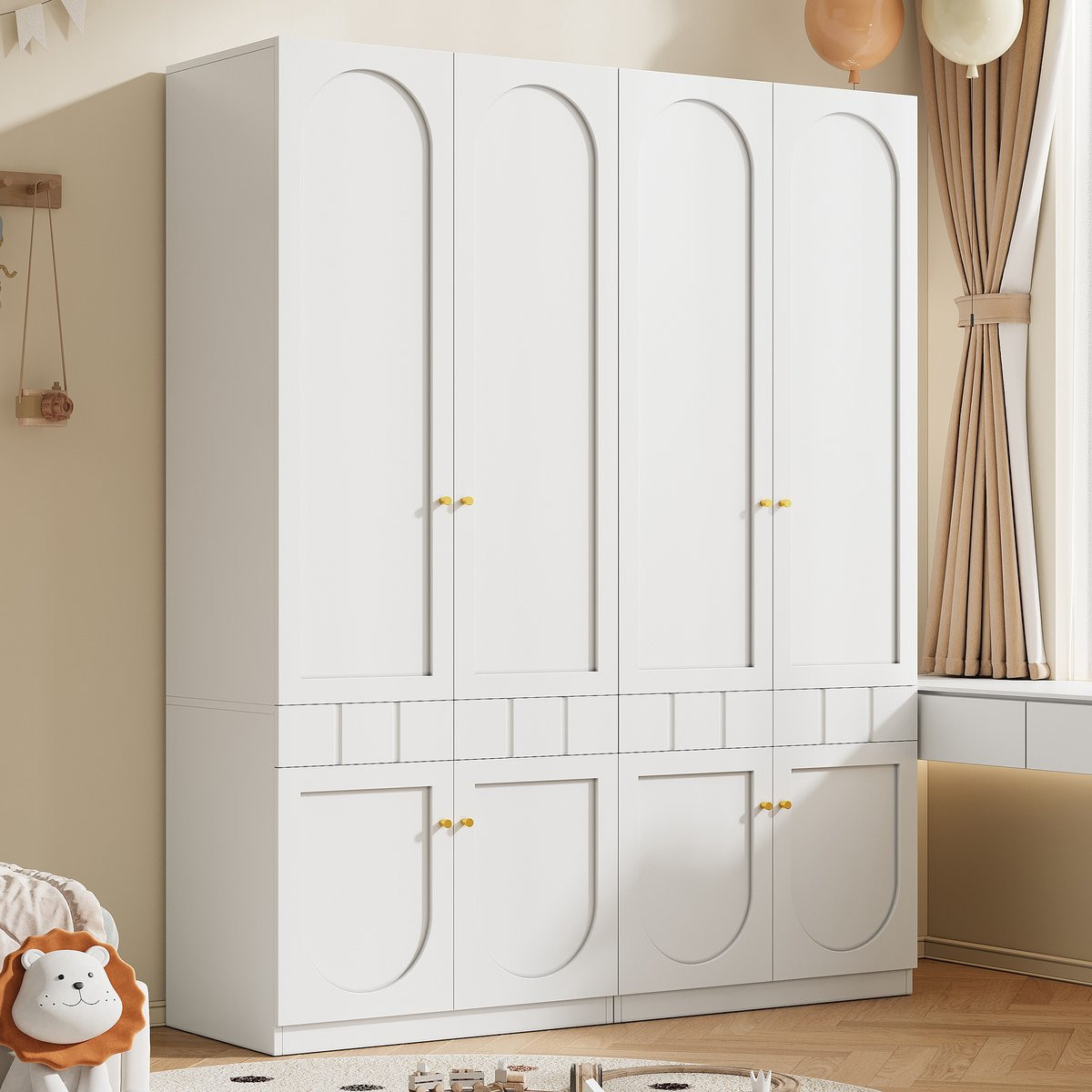Clruro Kledingkast Set met Deuren en Lades - Wit - B/D/H: 160 x 50 x 200 cm