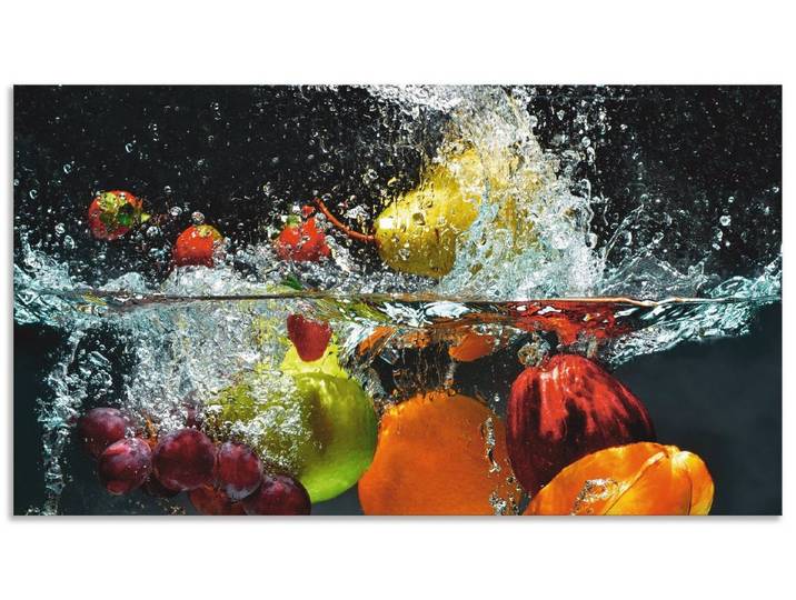 Artland Küchenrückwand Spritzendes Obst auf dem Wasser, (1-tlg), Alu Spritzschutz mit Klebeband, einfache Montage