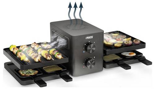 Princess Purify Raclette 8Pfännchen, Antihaftbeschichtung, Überhitzungsschutz, mit Luftabsaugung Schwarz