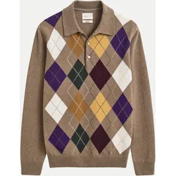 Argyle Polopullover aus ultrafeiner Lambswool Braun L