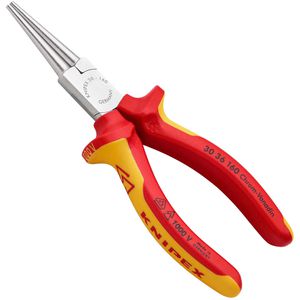 Knipex Rundzange 30 36 160, Langbeckzange, VDE-geprüft, 160mm, lange Backen, verchromt, Mehrkomponentengriffe isoliert