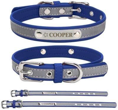 Uplift Essentials Signature Series Custom Engraved Reflective Pet Collar blue s