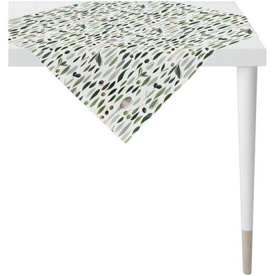 Tischdecke APELT "7007", grün (grün, natur), B:100cm L:100cm, Obermaterial: 75% Baumwolle, 25% Polyester, Tischdecken, Tischdecke, Olivendesign als all-over