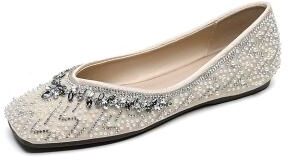 LightInthebox Women's Champagne Crystal Mesh Ballet Flats, Elegant Modern Bridal Shoes for Bride at City Chic WeddingCity Chic