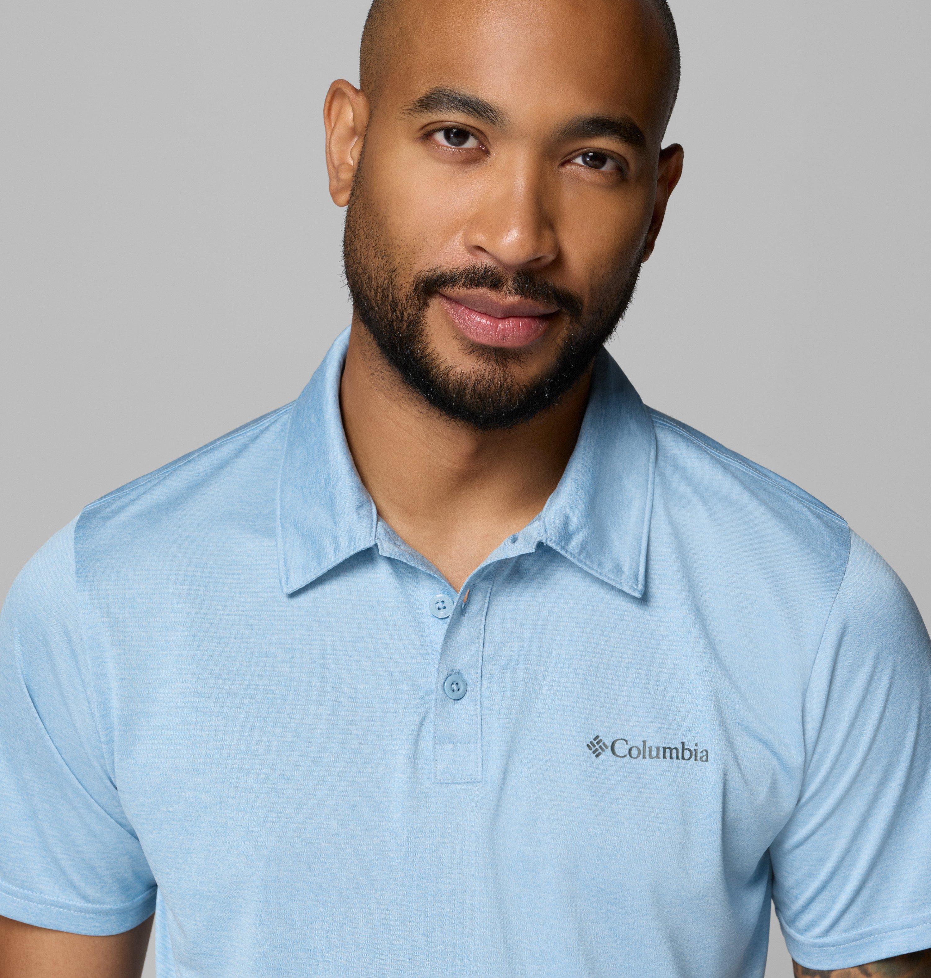 Poloshirt COLUMBIA "Columbia Hike Polo", Herren, Gr. S (46), blau (ripple blau heather), Jersey, Obermaterial: 100% Polyester, Rundhals, Shirts Poloshirt, Kurzarm-Design, mit Polokragen und Rundhals, aus Polyester ripple blau heather S (46)