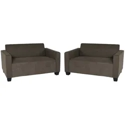 Mendler Sofa-Garnitur Couch-Garnitur 2x 2er Sofa Lyon Stoff/Textil ~ braun