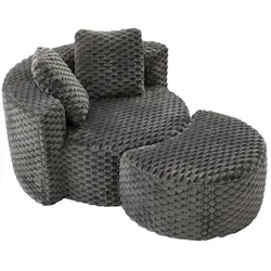 MODFU Einzelsessel Stoff dunkelgrau mit Hocker, 130 x 115 x 103 cm