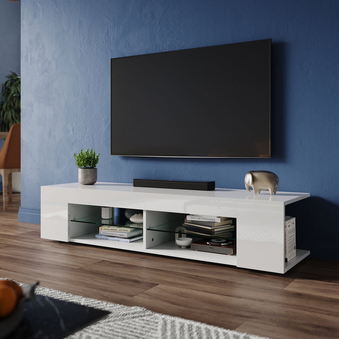 17 Stories RGB Ambient Lighting TV cabinet, with leveling feet White 30cmH x 135cmL x 39cmW