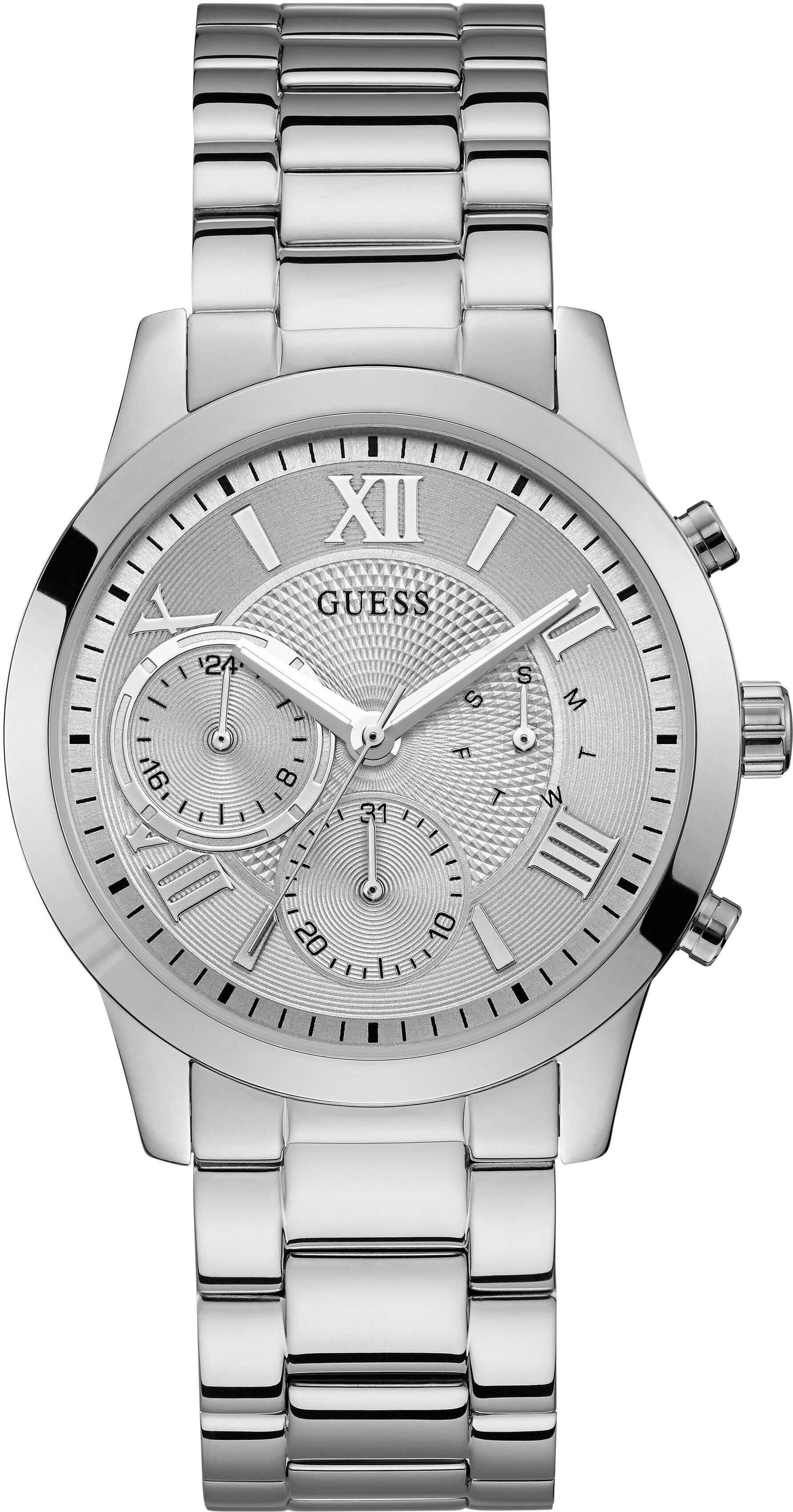 Multifunktionsuhr GUESS "SOLAR", silber (silberfarben, silberfarben), Armbanduhren, Damen, silberfarben, Multifunktionsuhr, Armbanduhr, Quarzuhr, Damenuhr
