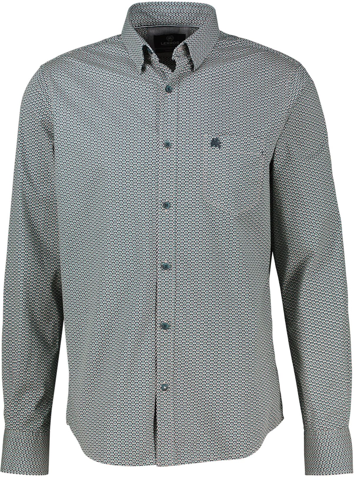 Langarmhemd LERROS "Herrenhemd mit lebendigem Printmuster in großen Größen", Herren, Gr. 6XL, extraweit, gravel beige, 97% Baumwolle, 3% Elasthan, Hemden Langarmhemd