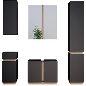 Vicco Badmöbel-Set Gloria, anthrazit, 5-teilig, mit Waschbeckenunterschrank, Spiegelschrank & 3 Badschränken