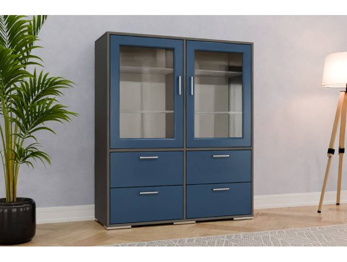 Vitrine nach Maß - RAL 5000 Violettblau - 142x120x42cm - Individuell konfigurieren