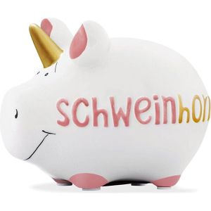 KCG Sparschwein 10027113 Schweinhorn, weiß, mit Deckelverschluss, aus Keramik, 12,5 cm