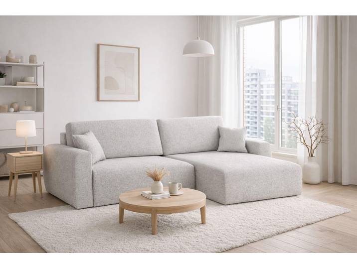 Kaiser Möbel Ecksofa mit Schlaffunktion und Bettkasten, Ariel XL, Chenille-Stoff, Stoff Artico, Cement, Rechts