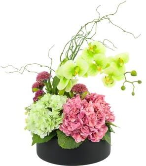 Creative Labs Orchid Centerpiece with Hydrangeas and Dahlias