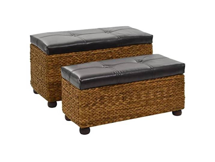 TEKGHUT Sitzbank-Set 2-TLG. Aus Seegras Braun Mit Stauraum Und Sitzpolster Seegras geflochten, Holzfüße, Stauraum, Sitzpolster, 110 kg belastbar, leicht montierbar