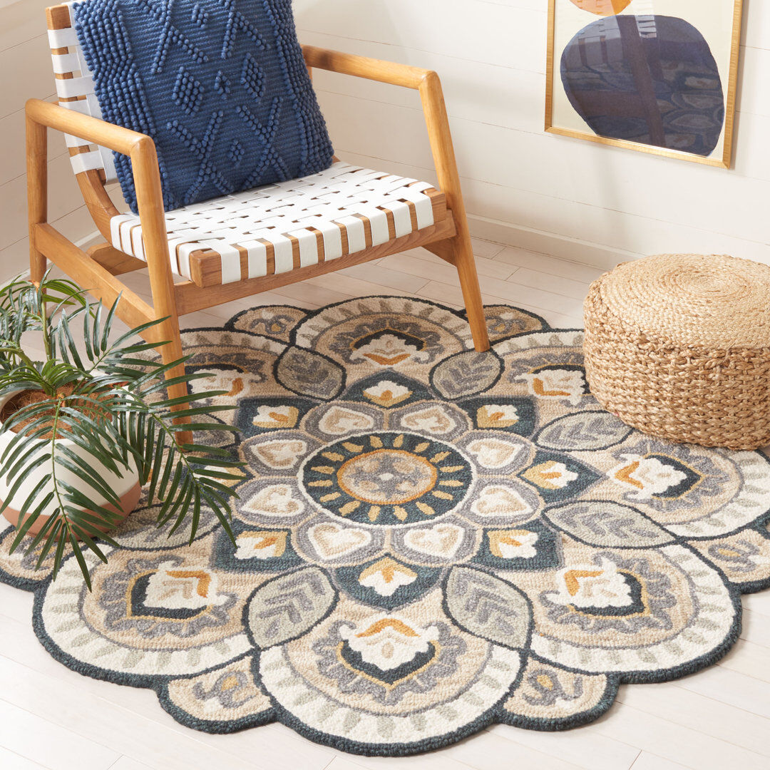 Latitude Vive Novelty Floral Area Rug Beige/Navy Round 152 cm